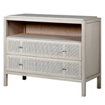 Butler pine and rattan chest of drawers nightstand with two drawers and open shelf
Pine wood nightstand with woven rattan drawers and natural finish
Butler chest of drawers featuring rattan detailing and solid pine frame