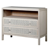 Butler pine and rattan chest of drawers nightstand with two drawers and open shelf
Pine wood nightstand with woven rattan drawers and natural finish
Butler chest of drawers featuring rattan detailing and solid pine frame