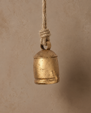 Large Festive Rustic Brass Cowbell on Rope