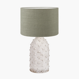 Callie ceramic table lamp with textured light grey stoneware base and pistachio green linen shade