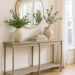 Calma Oak Console Table with Rattan Shelf and Turned Legs