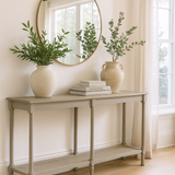 Calma Oak Console Table with Rattan Shelf and Turned Legs