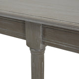 Close-up of a wooden table with a grayish-brown finish on a white background