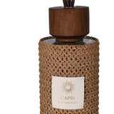 Capri home fragrance with wooden top and woven design on a white background