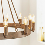 Chandra 12 Light Rustic Bronze Pendant Chandelier close up of candle bulb and metal finish