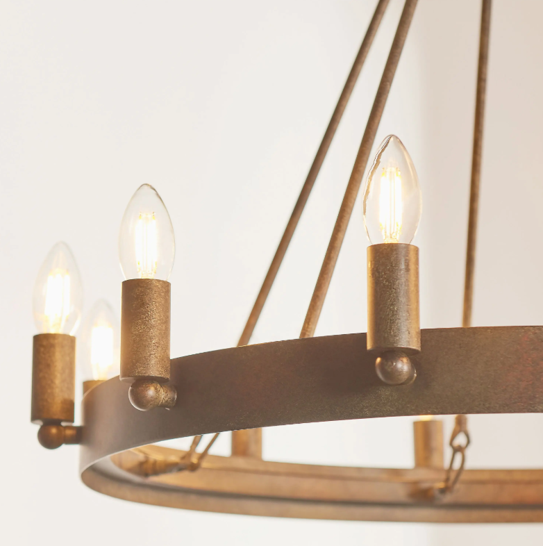 Chandra 12 Light Rustic Bronze Pendant Chandelier detailed candle style bulbs