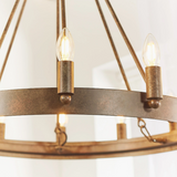 Chandra 12 Light Rustic Bronze Pendant Chandelier angled view of circular frame