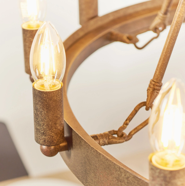 Chandra 12 Light Rustic Bronze Pendant Chandelier detailed candle style bulbs