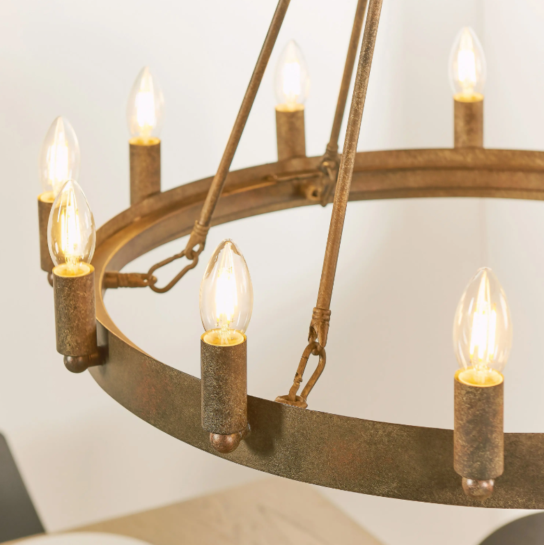 Chandra 12 Light Rustic Bronze Pendant Chandelier detailed candle style bulbs