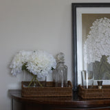 Charles Ted Faux White Hydrangea Arrangement in Clear Glass Vase