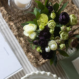 Charles Ted Elegant Artificial Green and Aubergine Ranunculus Bouquet Arranged in Glass Vase
