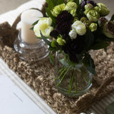 Charles Ted Elegant Artificial Green and Aubergine Ranunculus Bouquet Arranged in Glass Vase