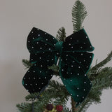 Emerald Oversized Green Velvet Bow with Rhinestone Accents | Elegant Decorative Holiday Bow