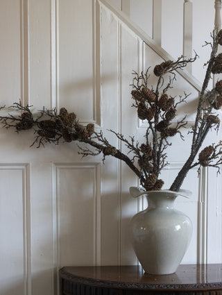 Faux Moss Branch – Artificial Woodland Stem with Pinecones