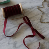 Charles Ted Burgundy Velvet Ribbon on Wooden Spool | 5m x 1.5cm