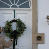 Evergreen Christmas Wreath with Green Velvet Bow
