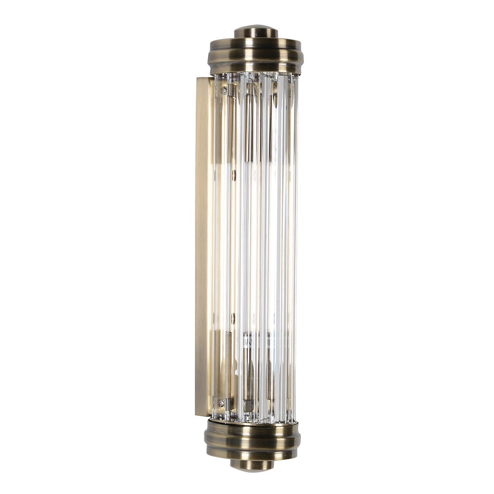 Charles Ted Antique Style Crystal Wall Light full view with antique brass finish and crystal rods