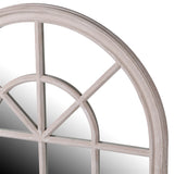 Close up of Charles Ted Arched Window Mirror taupe wooden frame