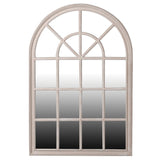 Charles Ted Arched Window Mirror crafted from Paulownia wood with taupe distressed frame