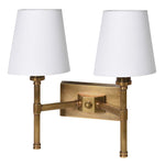 Charles Ted Breanne Double Wall Light in Hand Rubbed Brass with White Fabric Shades