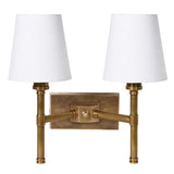 Charles Ted Breanne Double Wall Light in Hand Rubbed Brass with White Fabric Shades