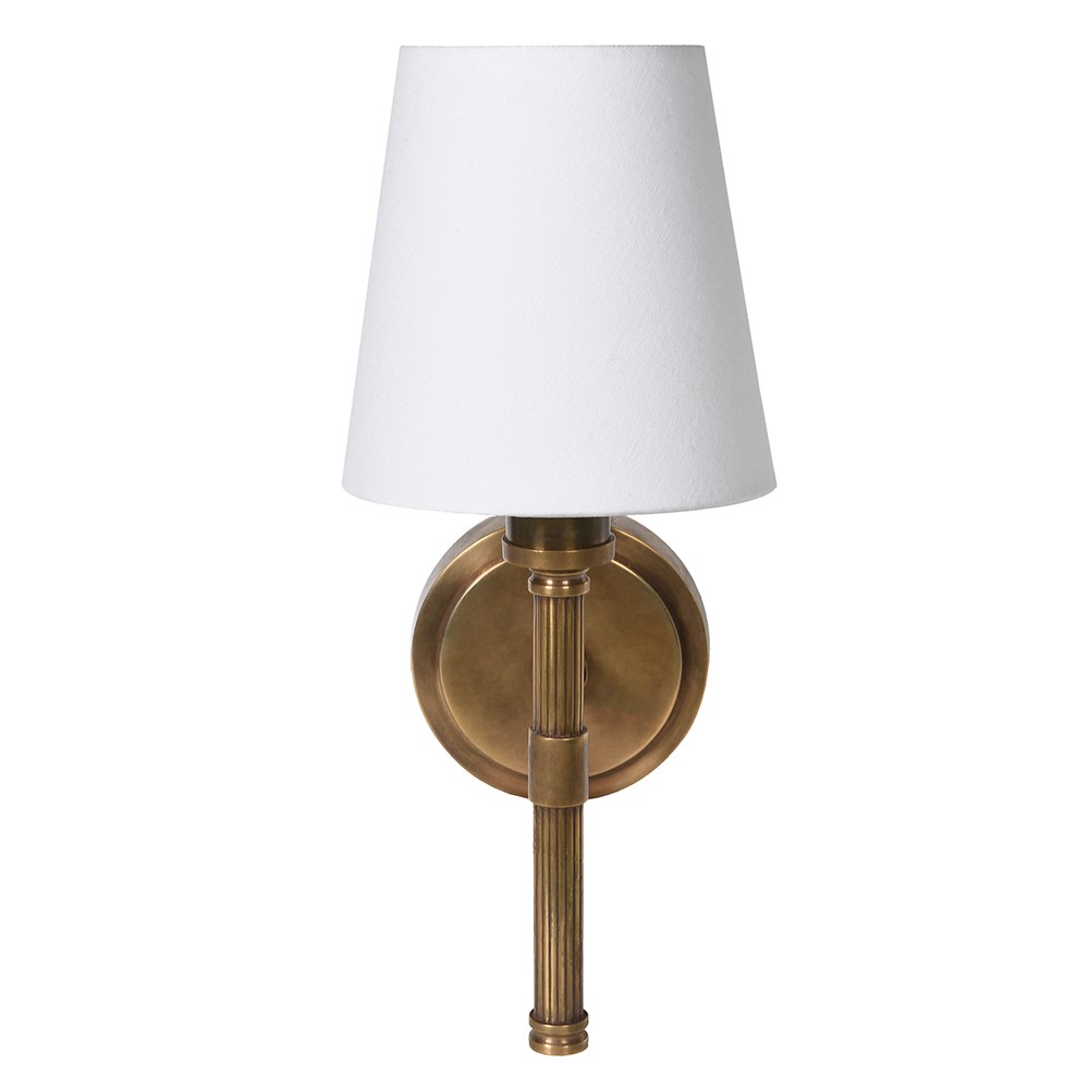 Charles Ted Breanne Wall Light hand rubbed brass with white shade front view