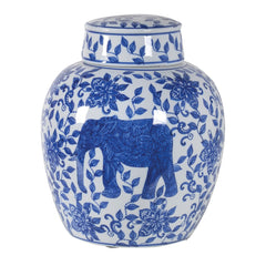 Charles Ted Chinoiserie Short Pot With Lid in blue and white floral design