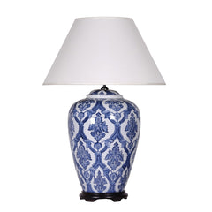 Charles Ted Chinoiserie Table Lamp with blue and white porcelain base and white shade