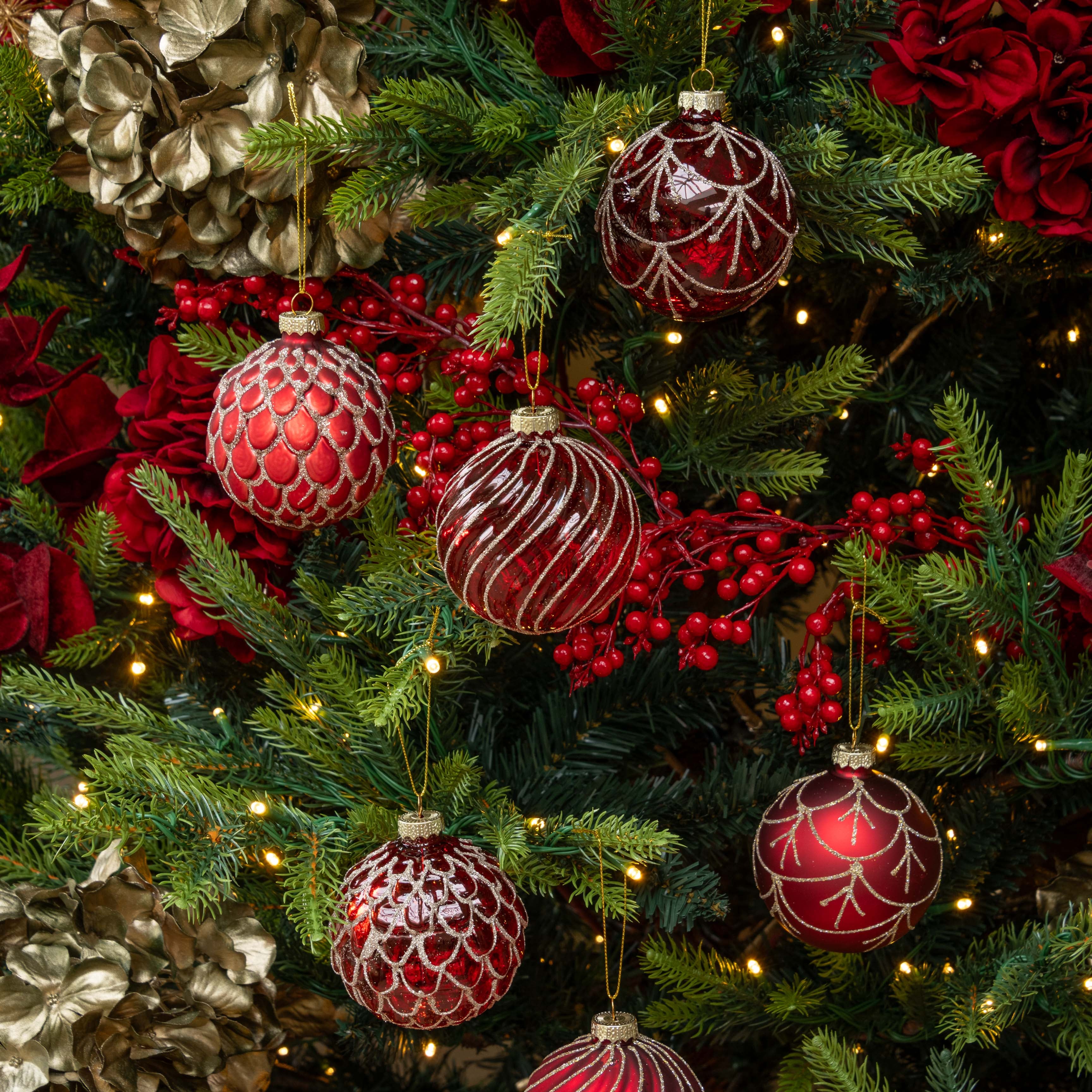 Charles Ted Classic Red Glass Christmas Bauble Set 
