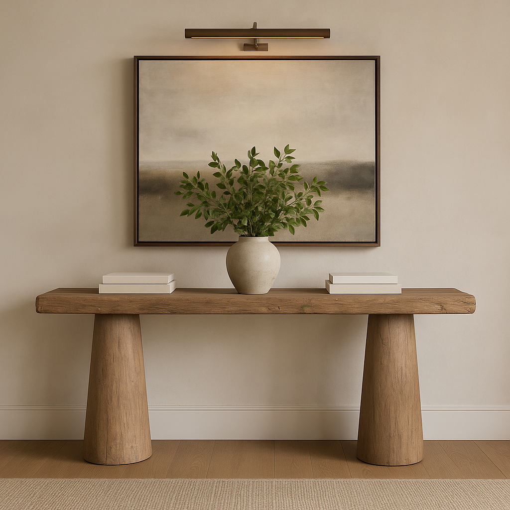 Charles Ted Dixie Reclaimed Pine Console Table | Rustic Sculpted Wood
