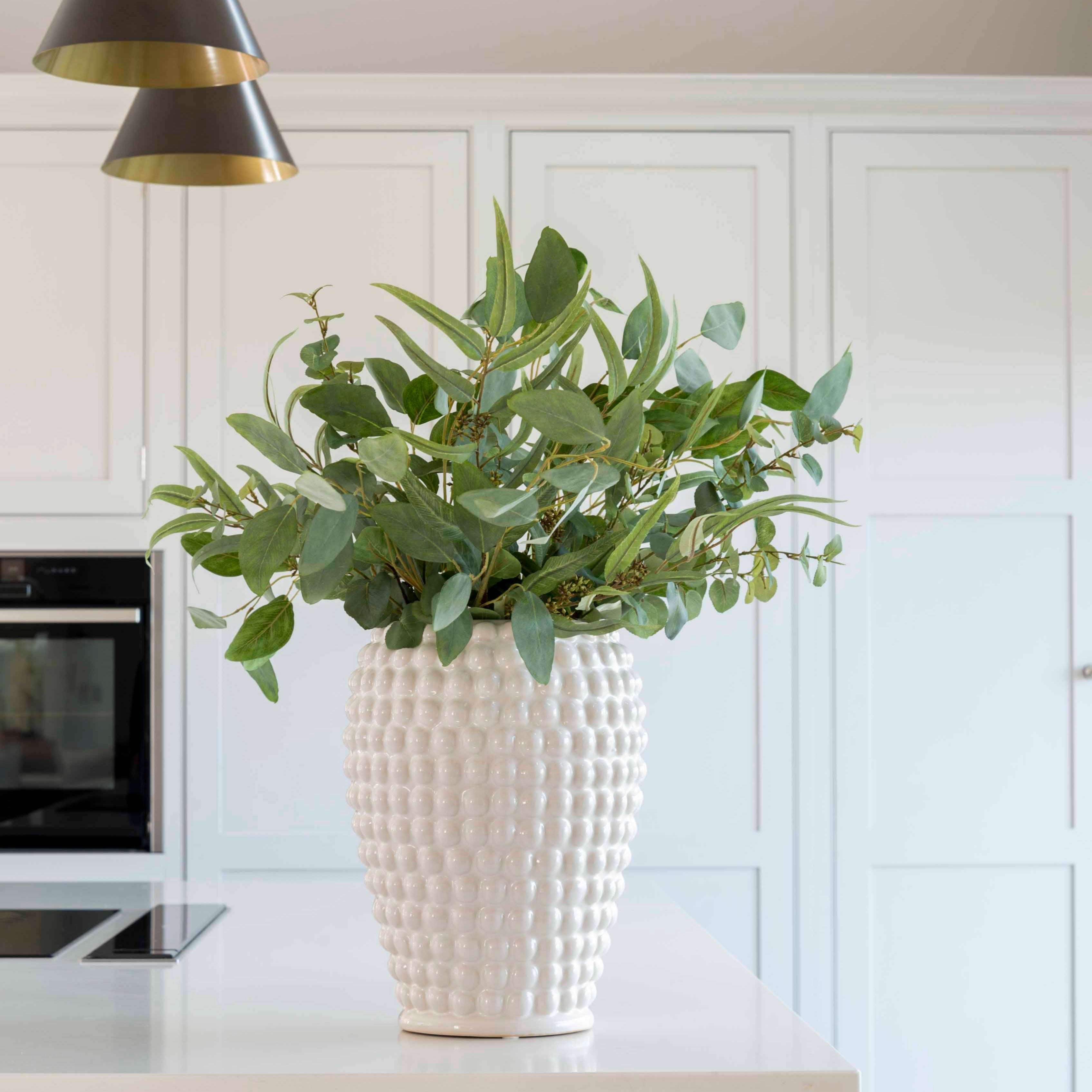 Charles Ted Ceramic Bobble Vase with eucalyptus display in modern kitchen