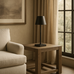 Maja Wireless Lamp in black on rustic side table