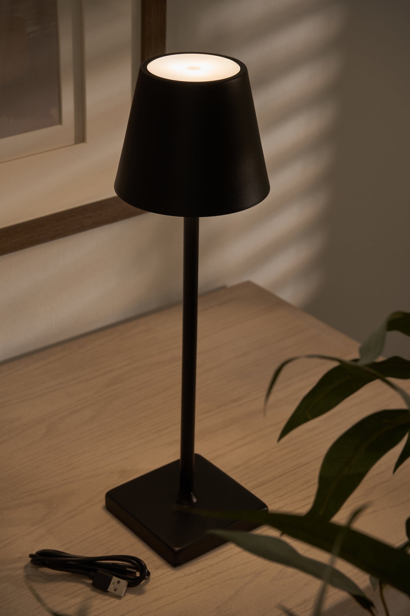 Stylish rechargeable black lamp for living room or bedroom décor