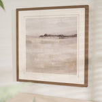 Minimalist landscape wall art with soft neutral tones in a wooden frame titled Misty Morning by Charles Ted