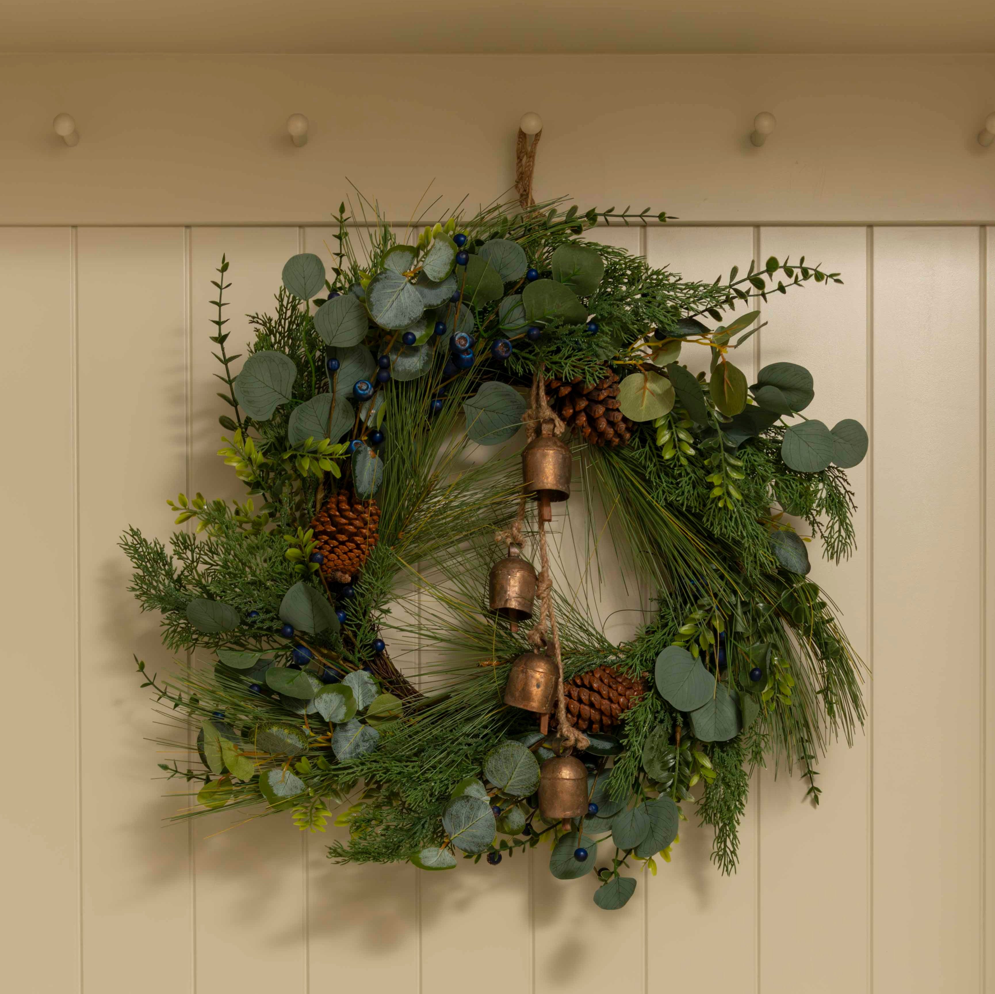 Full greenery wreath with natural pine spray and eucalyptus