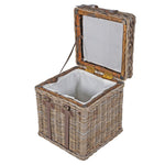 Open Charles Ted Rustic Charm Wicker Storage Basket with Leather Straps showing lined interior