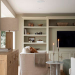 Charles Ted Sorrento Marble Side Table styled in living room with candles