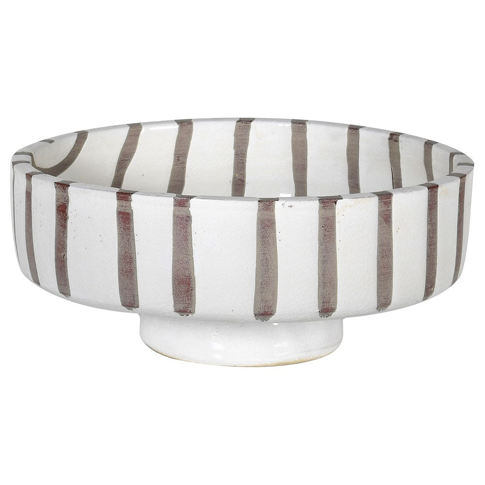 Charles Ted Striped Footed Terracotta Bowl with vertical neutral stripes