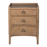 Charlested Kendal Bedside Table made from bayur wood with three drawers and antique-style metal handles