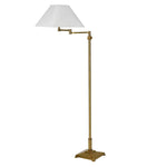 Charlotte Brass Swing Arm Floor Lamp with White Linen Shade