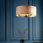 Chatsworth Pendant Light with linen drum shade and antique bronze frame