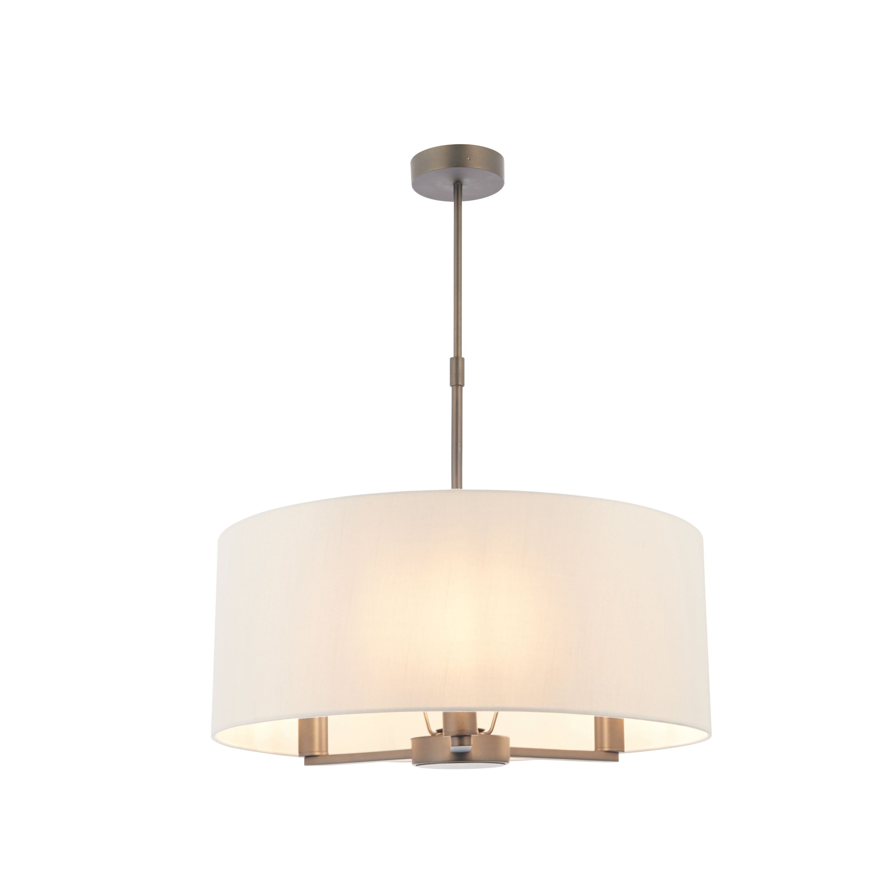 Chatsworth Pendant Light with linen drum shade and antique bronze frame