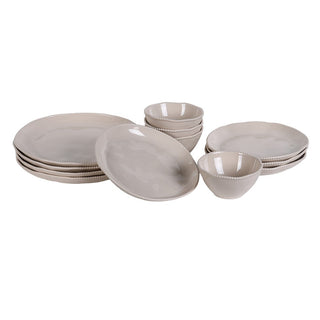Chesil 12 piece beaded edge dinner set in taupe earthenware