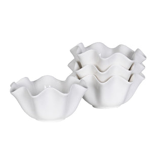 Chilham white ceramic bowls with a ruffled wavy rim, set of four
