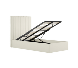 Chiltern fluted ottoman bed with gas-lift base raised to show under-bed storage space