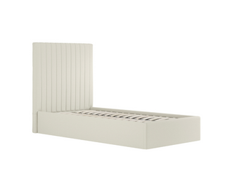 Chiltern cream ottoman storage bed frame with fluted headboard, side angle
