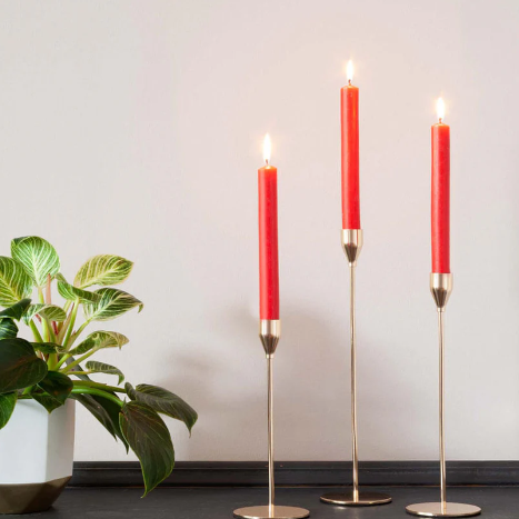 Classic red dinner candles set of 6 displayed on elegant candle holders