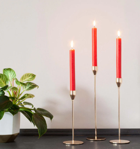 Classic red dinner candles set of 6 displayed on elegant candle holders