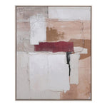 Full view of framed abstract canvas artwork with layered earthy tones and textures.
