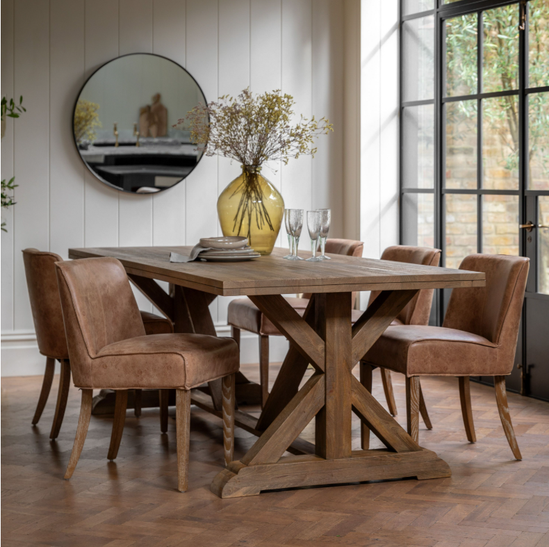 Clevedon Mango Wood Dining Table styled in dining room with chairs